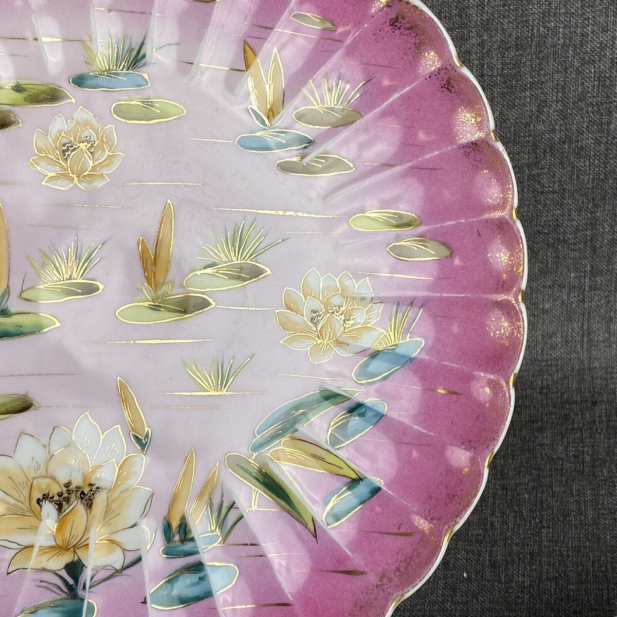 Vintage Bowl 9.5" and Platter 11.5" HandPainted Lilly Pad Planter (Unique)