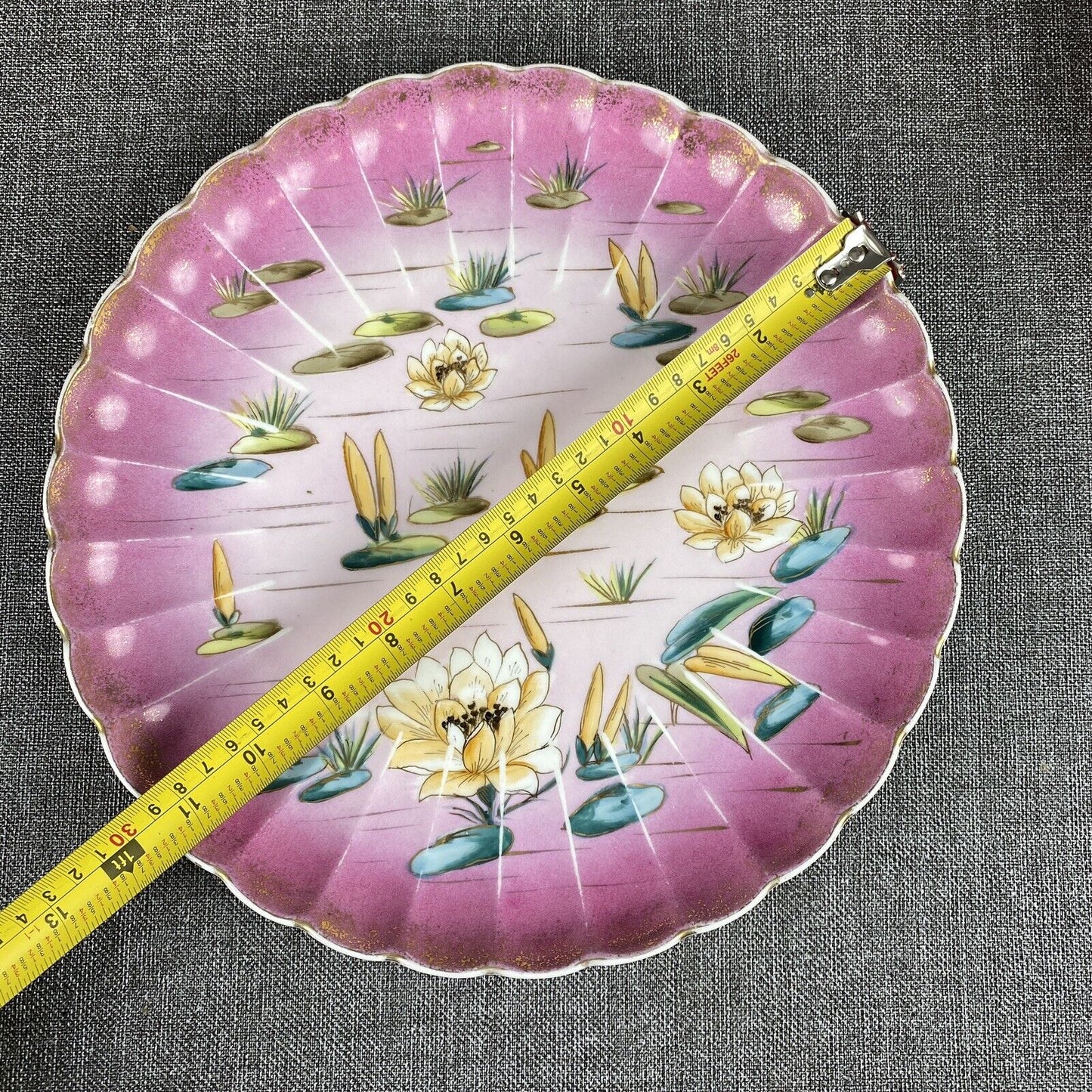 Vintage Bowl 9.5" and Platter 11.5" HandPainted Lilly Pad Planter (Unique)