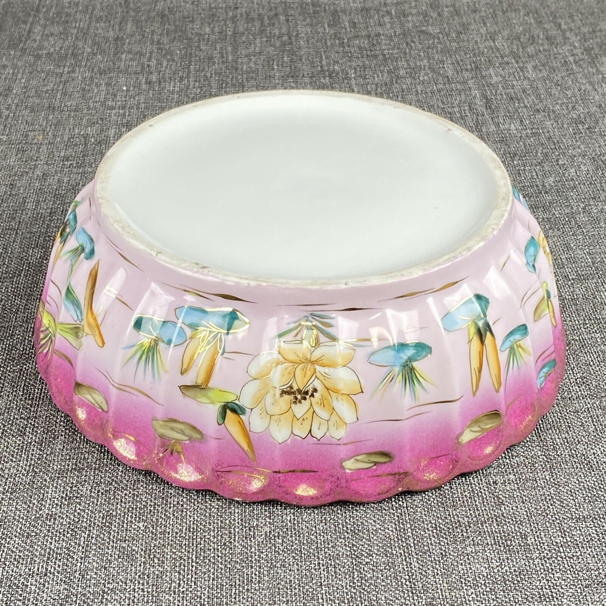 Vintage Bowl 9.5" and Platter 11.5" HandPainted Lilly Pad Planter (Unique)