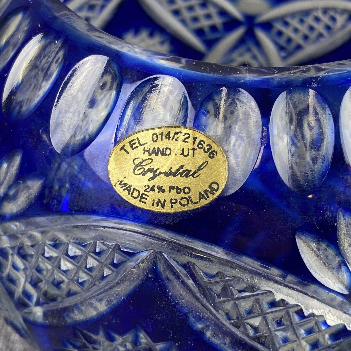 Vintage Cobalt Blue Leaded Crystal Footed Bowl made in Poland 4.5"