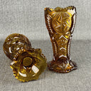 Vintage Pair of L.E. Smith Amber Ohio Star Vases 9" tall