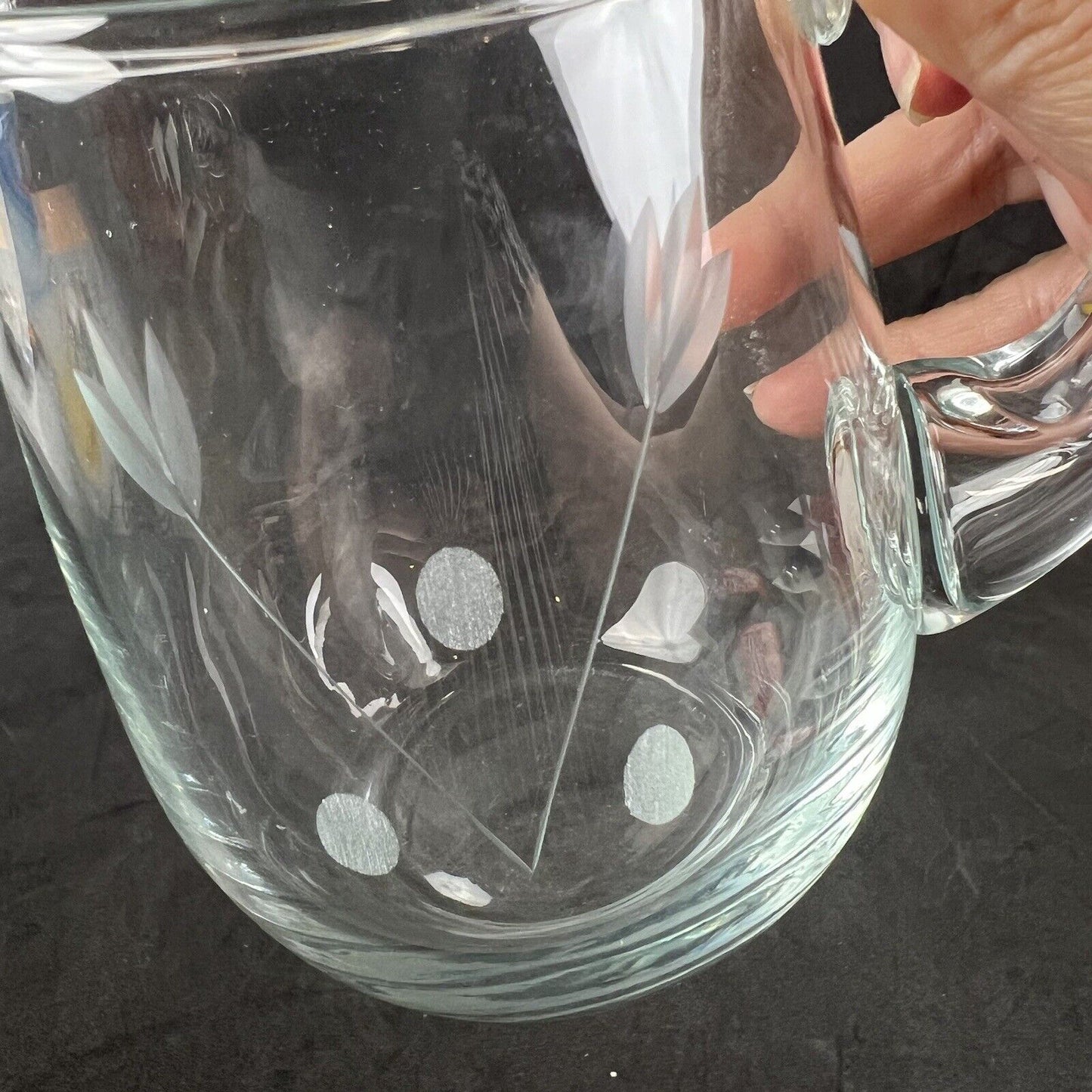 Vintage Small Glass Pitcher with etched details