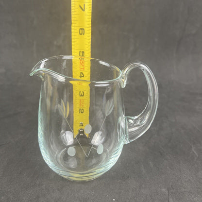 Vintage Small Glass Pitcher with etched details