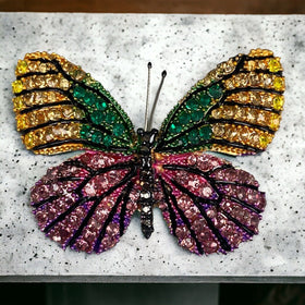 Vintage Butterfly Colorful Pin, Green, Purple, Yellow