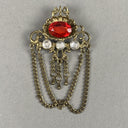 Vintage Costume Jewelry Brooch Gold /Red 3" Long