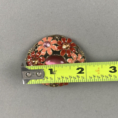 Vintage Brooch 2" Metal with Enamel Flower design