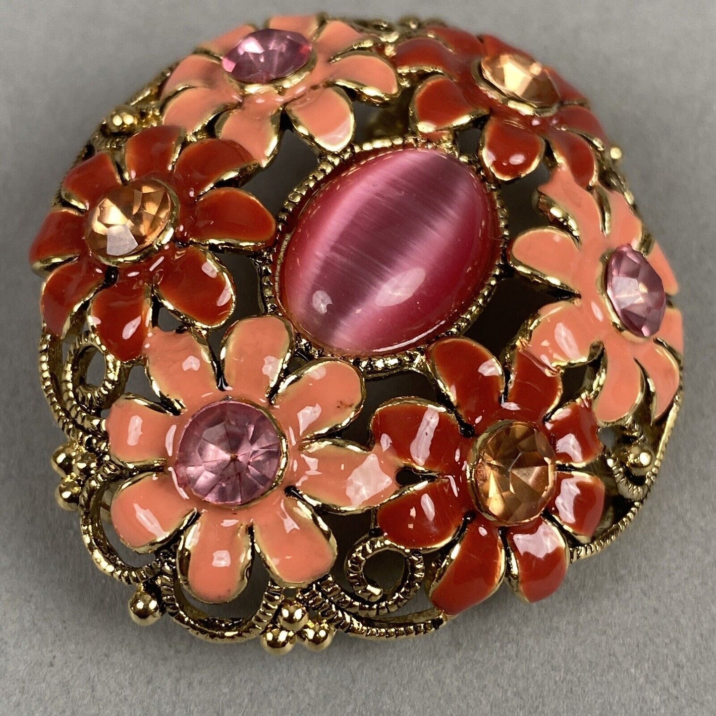 Vintage Brooch 2" Metal with Enamel Flower design