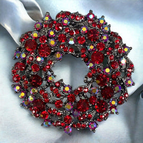 Vintage Costume Jewelry Brooch 2" Ruby Red