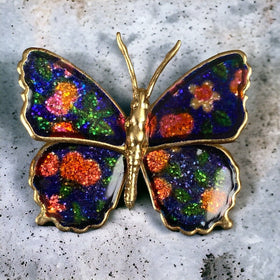 Vintage Enamel Colorful Butterfly Pin 1.5"