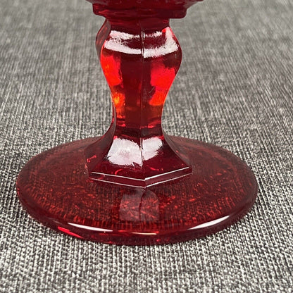 VINTAGE Ruby Red Glass Pedestal Ruffled Compote Candy Dish