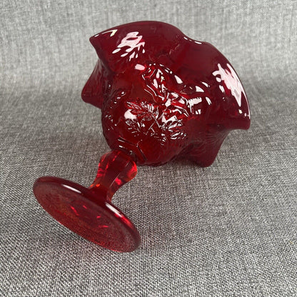 VINTAGE Ruby Red Glass Pedestal Ruffled Compote Candy Dish