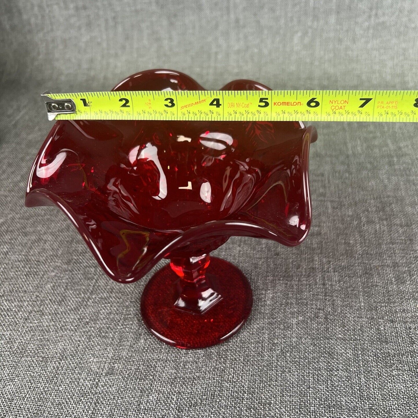 VINTAGE Ruby Red Glass Pedestal Ruffled Compote Candy Dish