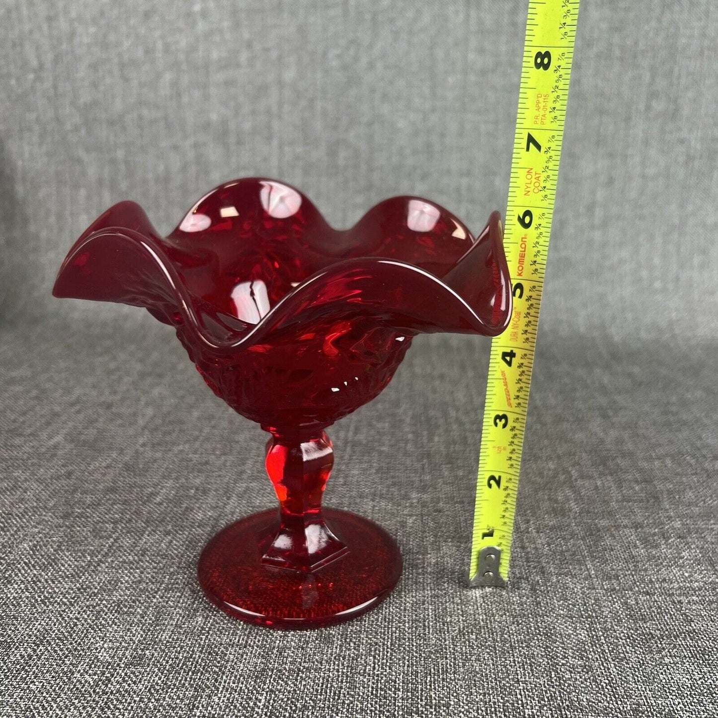 VINTAGE Ruby Red Glass Pedestal Ruffled Compote Candy Dish