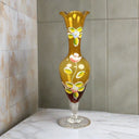 Bohemian Czech Amber Glass Bud Vase - Hand made and Painted 8" Vtg