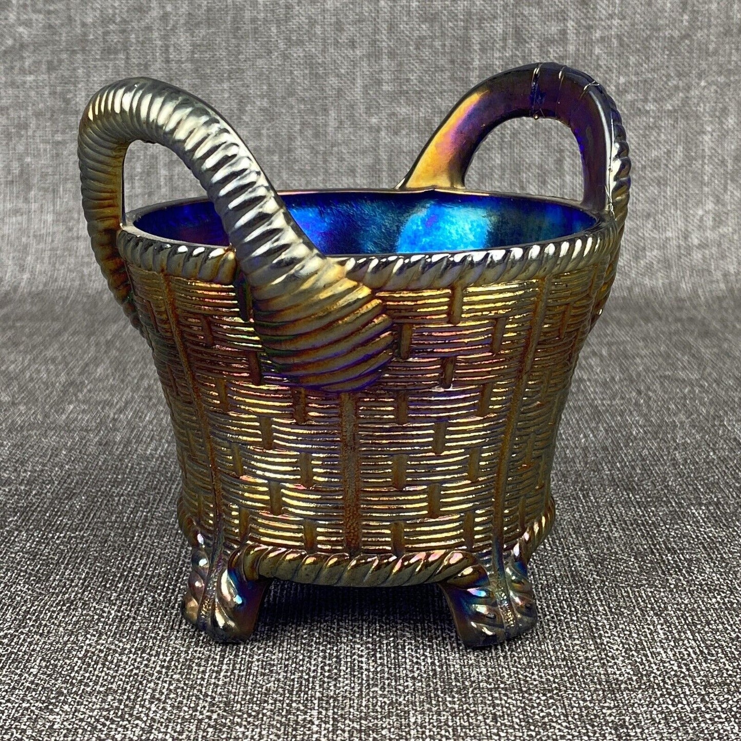 Northwood Carnival Glass Blue Bushel Basket, GREAT COLOR