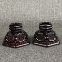 Pair of Avon CAPE COD Ruby Red Short footed Candlesticks Candle Holders