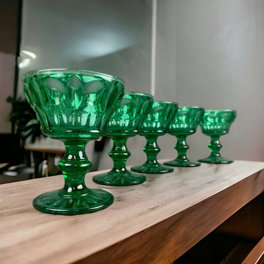 Vintage Imperial Glass Emerald Green Dessert Glass Set of 5