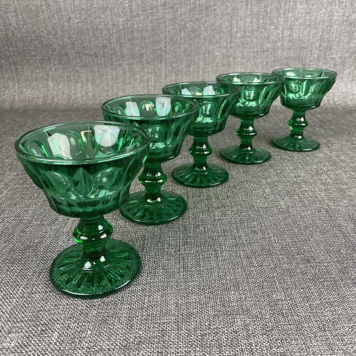 Vintage Imperial Glass Emerald Green Dessert Glass Set of 5