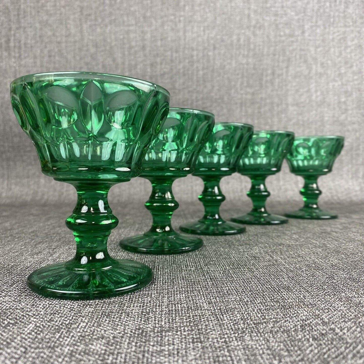 Vintage Imperial Glass Emerald Green Dessert Glass Set of 5