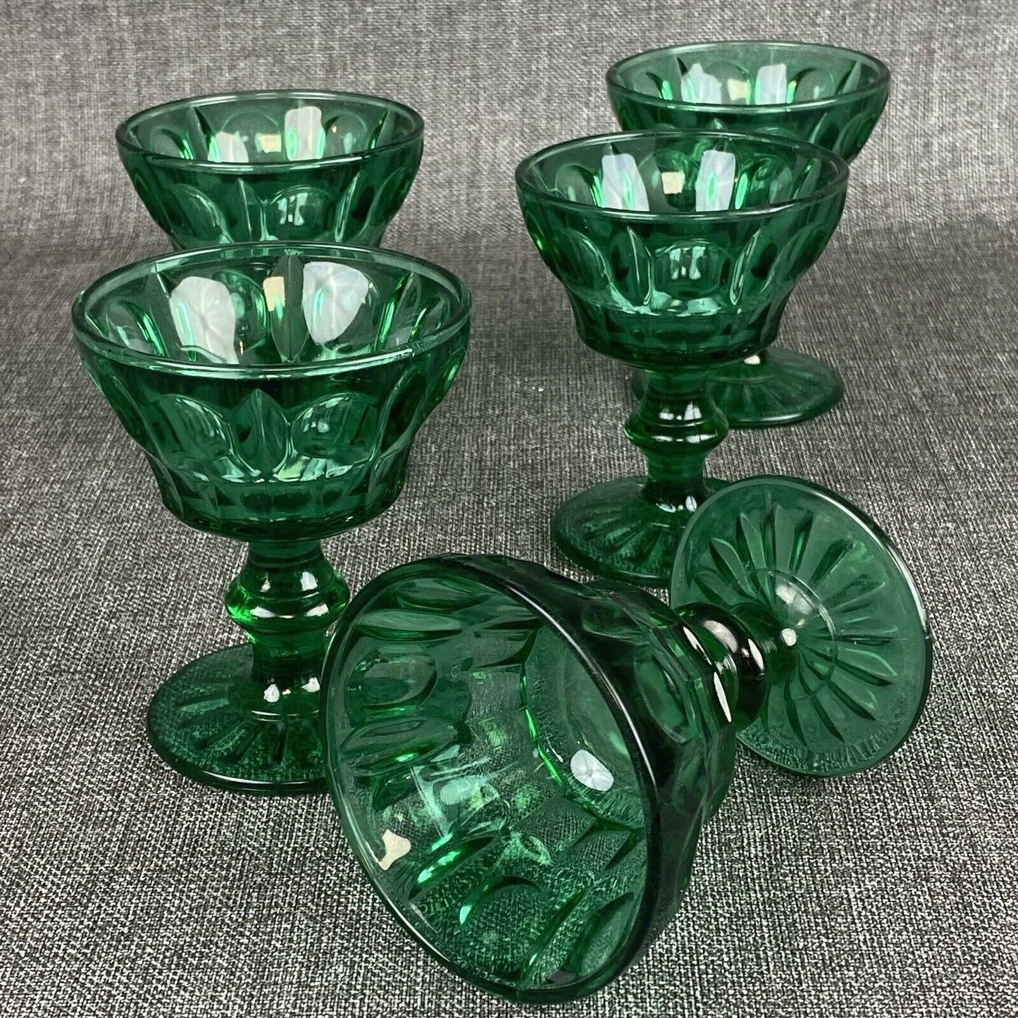 Vintage Imperial Glass Emerald Green Dessert Glass Set of 5