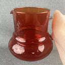 Vintage Ruby Red Glass Pitcher with Clear Handle Mid-century modern 7" tall