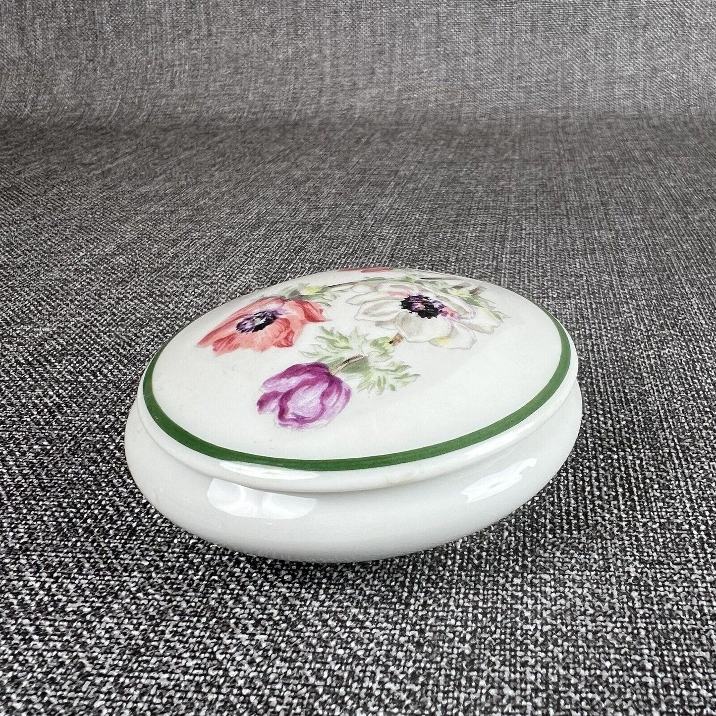 Limoges Trinket Box Hand Painted Flower Design,  3"  France