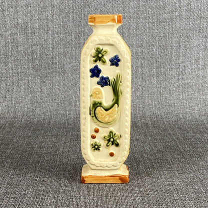 Antique Ceramic Flower Vase 8", bird and flowers, glazed , Japan