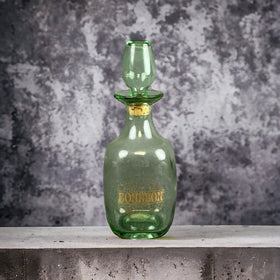 Vintage Glass Bourbon Whiskey Green Glass Decanter Bottle 11" tall Barware