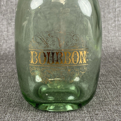 Vintage Glass Bourbon Whiskey Green Glass Decanter Bottle 11" tall Barware