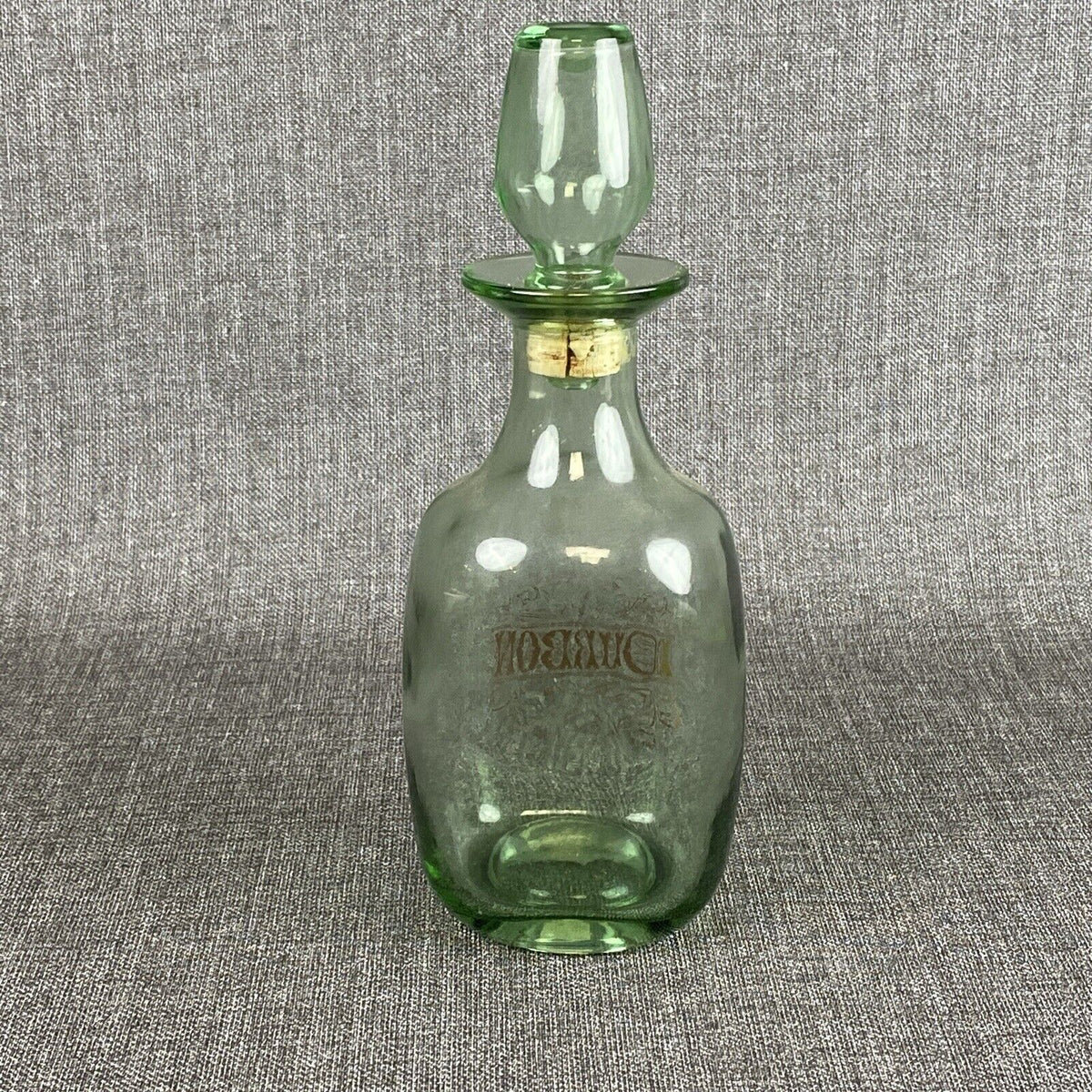 Vintage Glass Bourbon Whiskey Green Glass Decanter Bottle 11" tall Barware