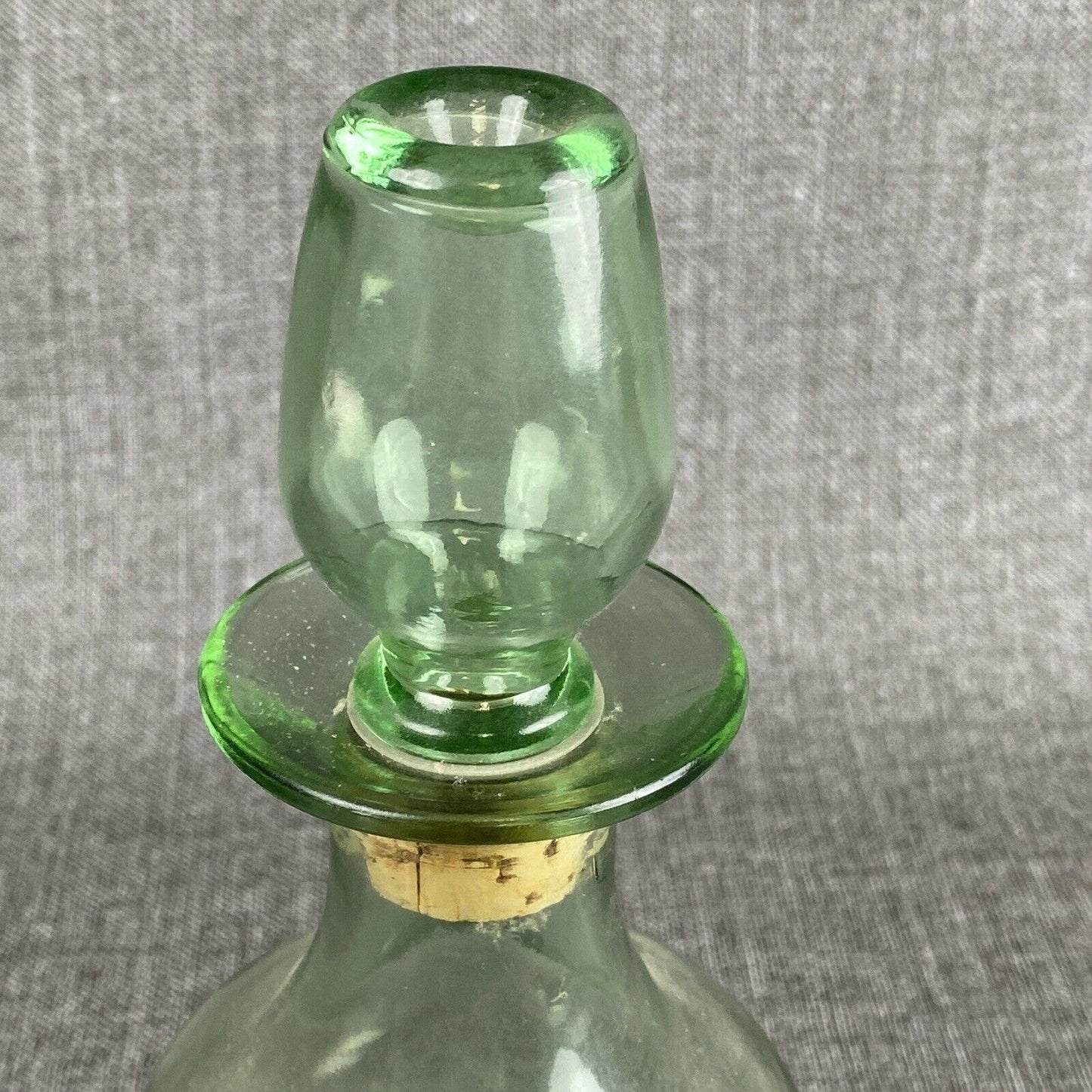 Vintage Glass Bourbon Whiskey Green Glass Decanter Bottle 11" tall Barware