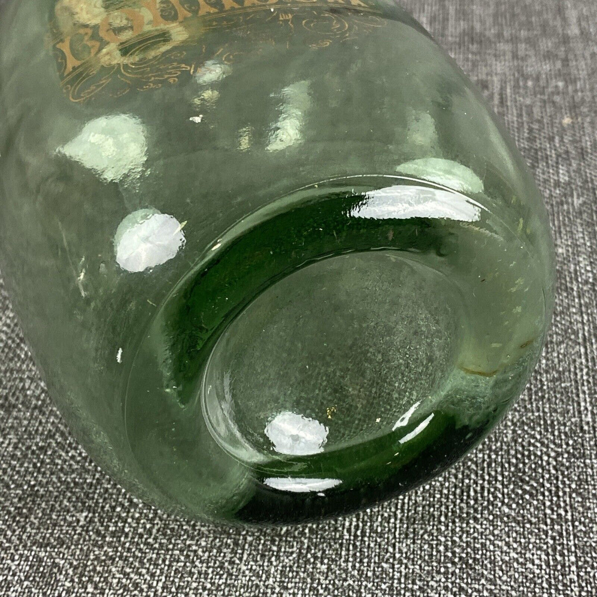 Vintage Glass Bourbon Whiskey Green Glass Decanter Bottle 11" tall Barware