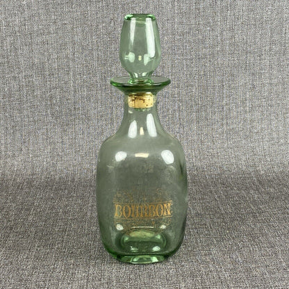 Vintage Glass Bourbon Whiskey Green Glass Decanter Bottle 11" tall Barware