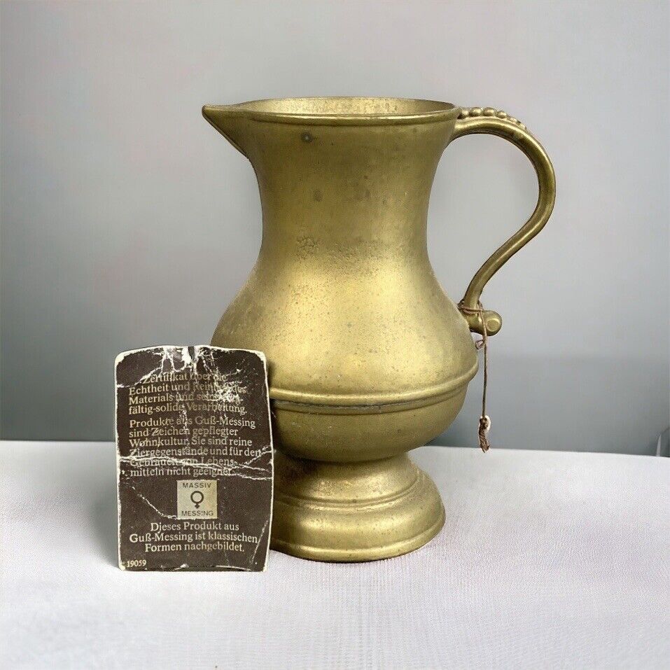 Vintage Heavy Cast Brass Pitcher 6 1/4" tall made in Germany