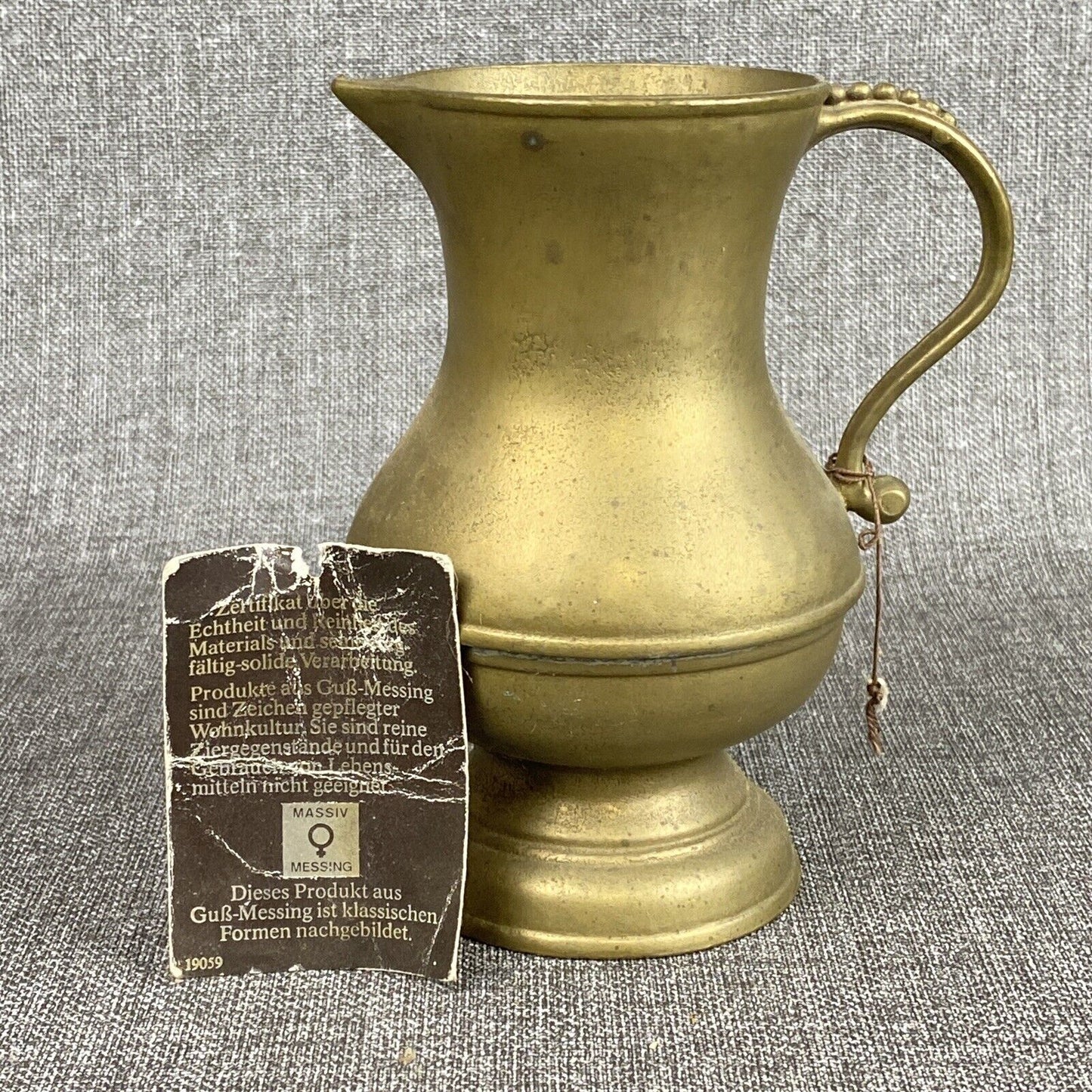 Vintage Heavy Cast Brass Pitcher 6 1/4" tall made in Germany