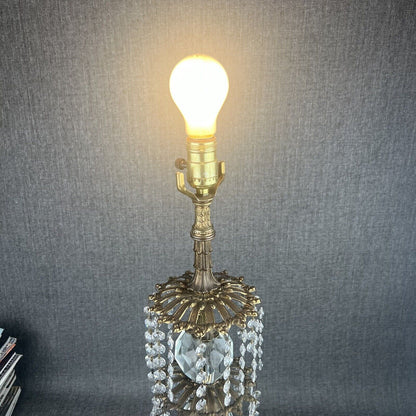 Antique HOLLYWOOD REGENCY CRYSTAL CHANDELIER TABLE LAMP Made In Italy