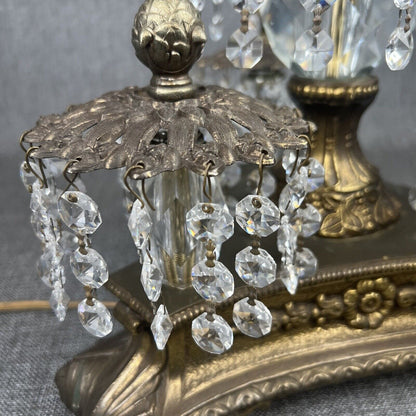 Antique HOLLYWOOD REGENCY CRYSTAL CHANDELIER TABLE LAMP Made In Italy