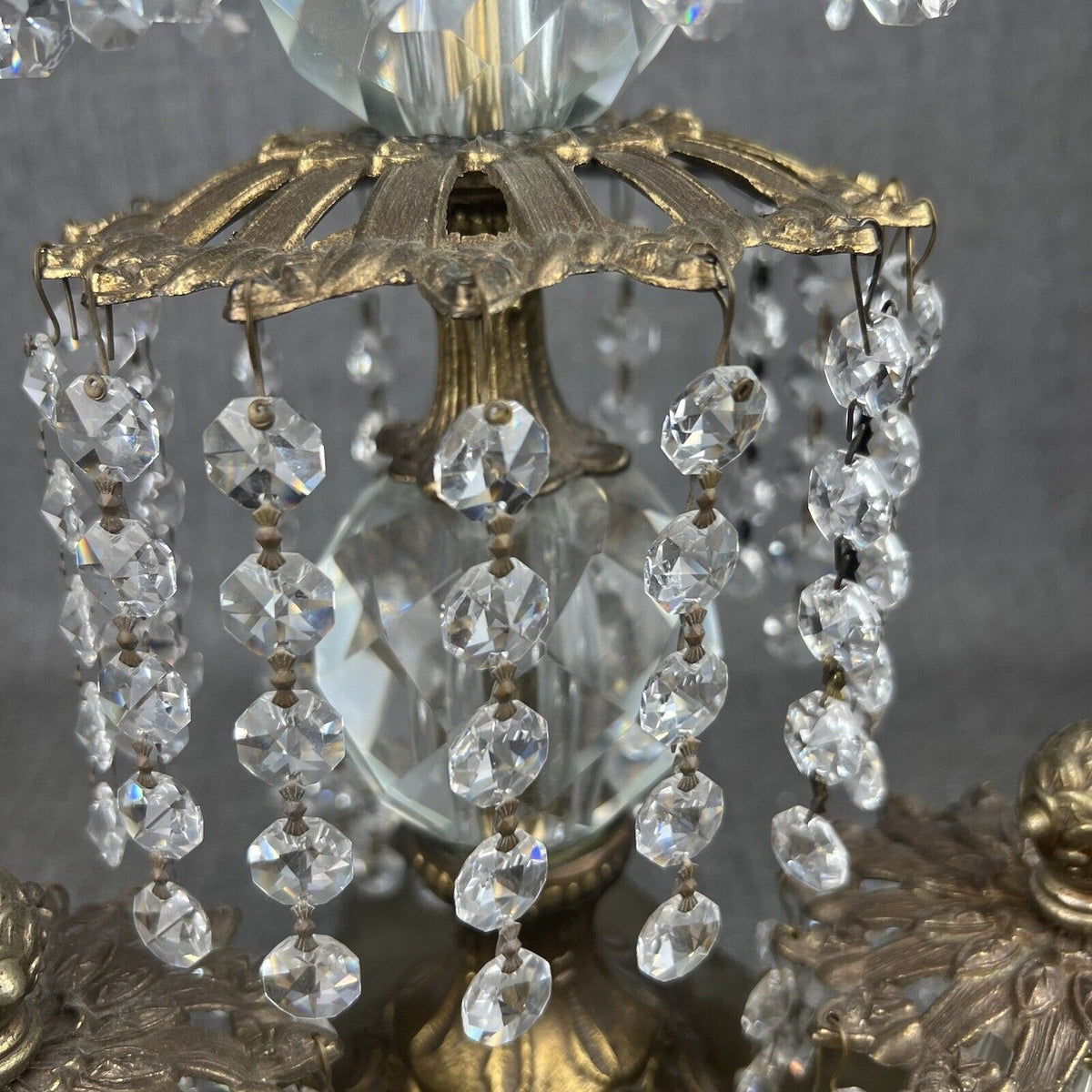 Antique HOLLYWOOD REGENCY CRYSTAL CHANDELIER TABLE LAMP Made In Italy