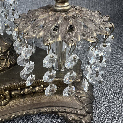 Antique HOLLYWOOD REGENCY CRYSTAL CHANDELIER TABLE LAMP Made In Italy