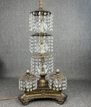 Antique HOLLYWOOD REGENCY CRYSTAL CHANDELIER TABLE LAMP Made In Italy