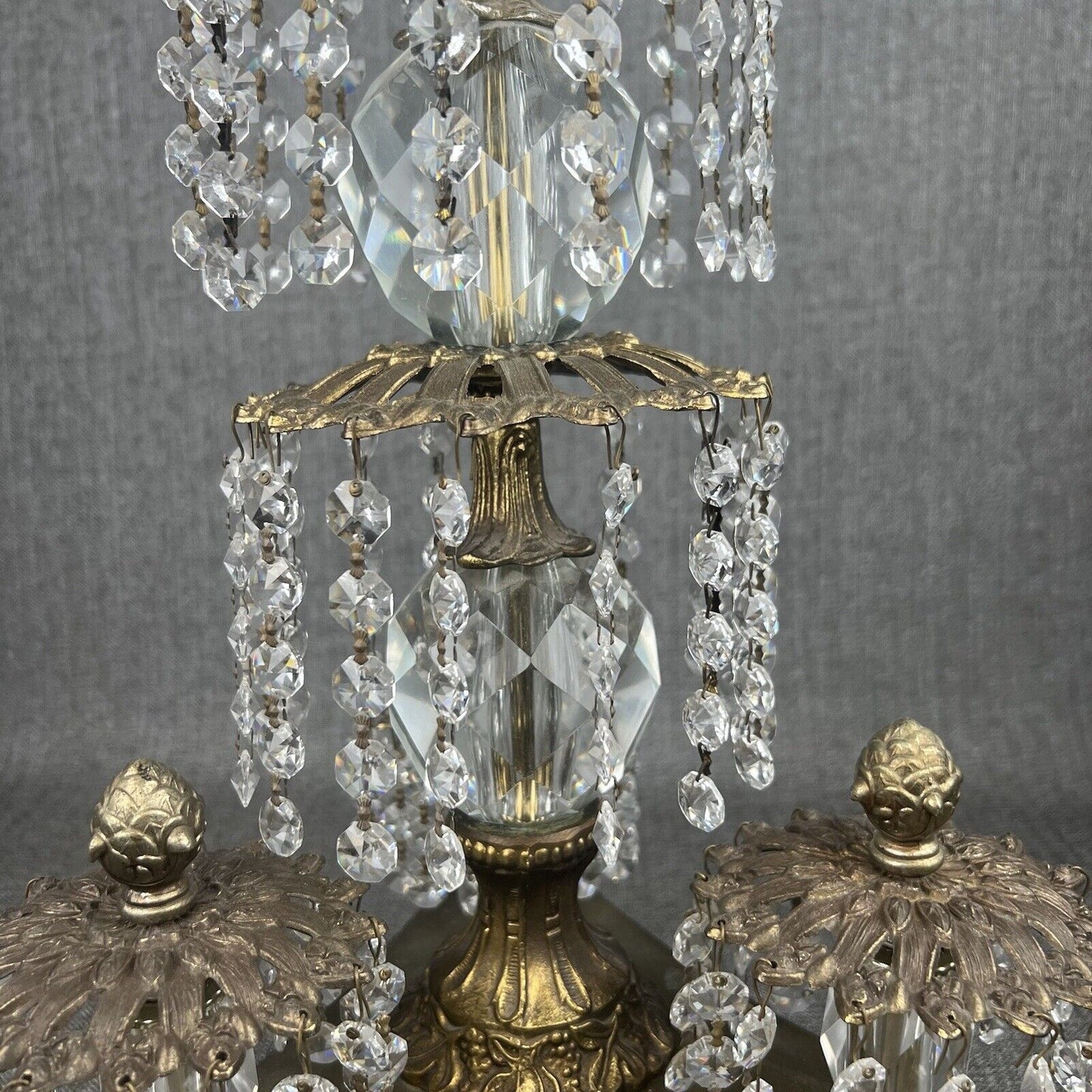 Antique HOLLYWOOD REGENCY CRYSTAL CHANDELIER TABLE LAMP Made In Italy