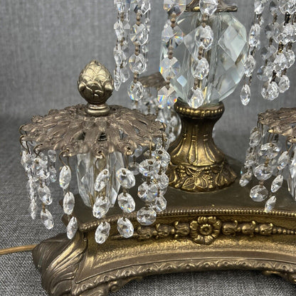 Antique HOLLYWOOD REGENCY CRYSTAL CHANDELIER TABLE LAMP Made In Italy