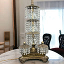 Antique HOLLYWOOD REGENCY CRYSTAL CHANDELIER TABLE LAMP Made In Italy