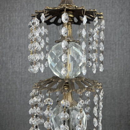 Antique HOLLYWOOD REGENCY CRYSTAL CHANDELIER TABLE LAMP Made In Italy