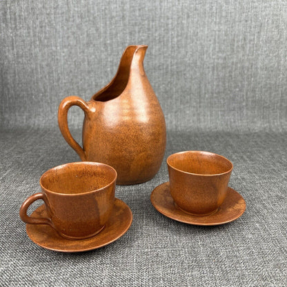 Vintage Pottery Pitcher Cups and Saucers with Tray