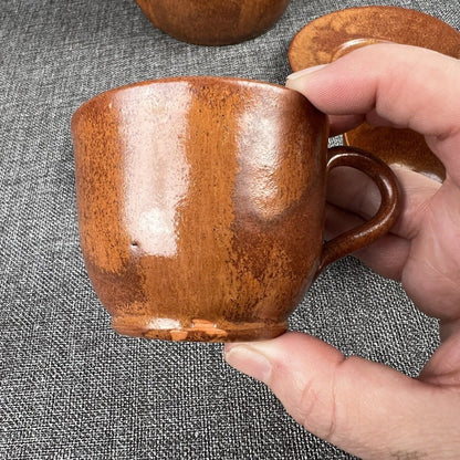 Vintage Pottery Pitcher Cups and Saucers with Tray