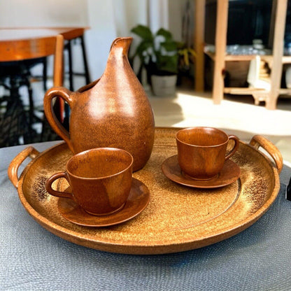 Vintage Pottery Pitcher Cups and Saucers with Tray