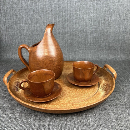 Vintage Pottery Pitcher Cups and Saucers with Tray