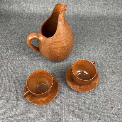 Vintage Pottery Pitcher Cups and Saucers with Tray