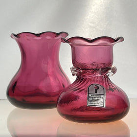 Vintage Pilgrim Cranberry Glass Vases Handmade in USA Lot of 2